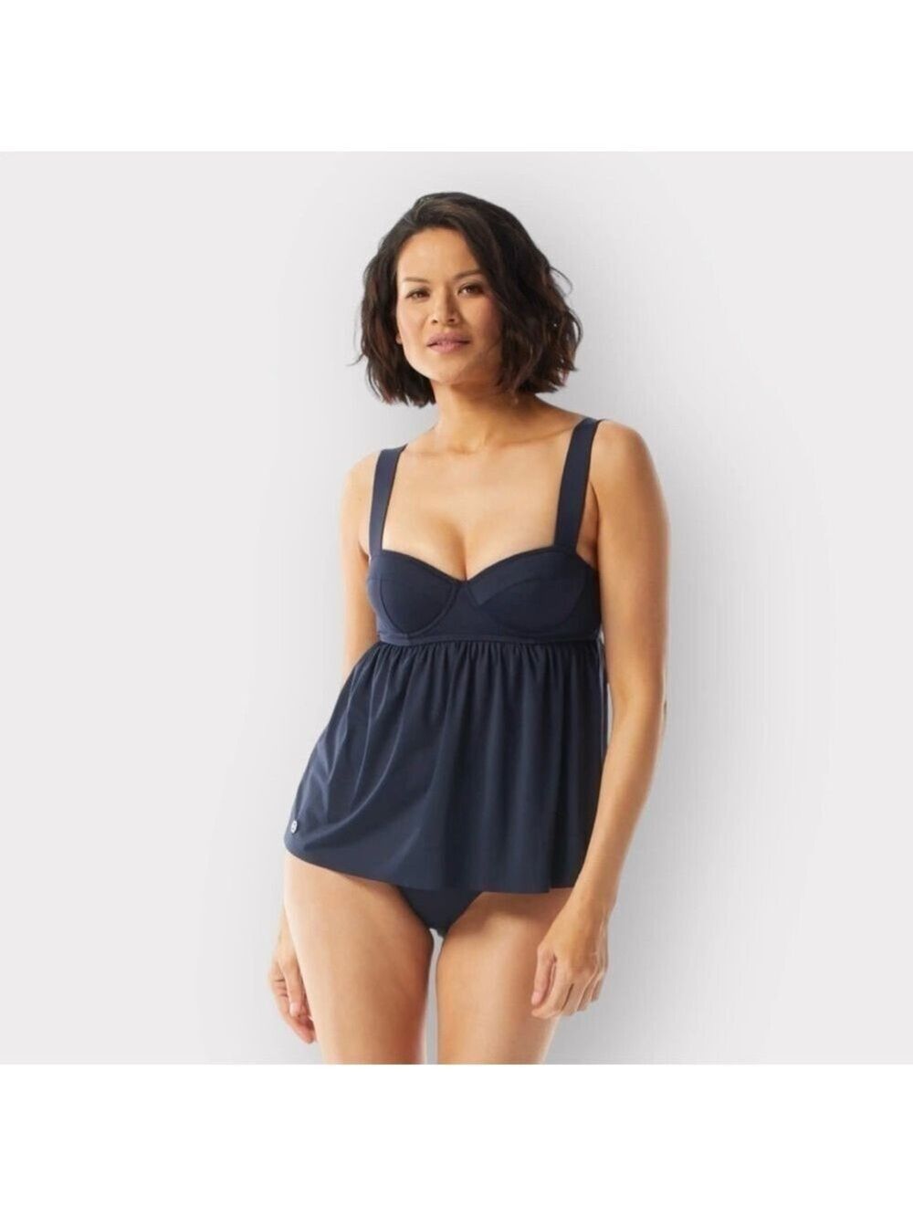 P189 Michael Kors NEW Underwire Baby Doll Tankini Swim Top Medium Navy Auction